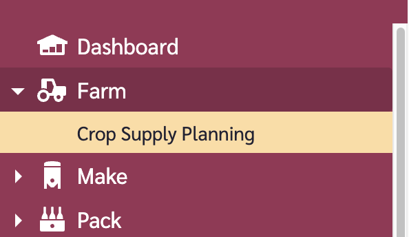 Crop Supply Planning navigation